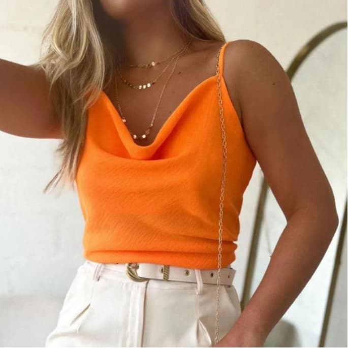 Blusa Feminina Gola Boba Tecido Duna Regata Lisa Básica Frente Única Moda Blogueira Elegante