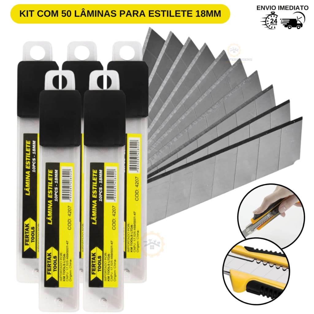 KIT COM 50 LAMINAS PARA ESTILETE 18MM PROFISSIONAL-FERTAK