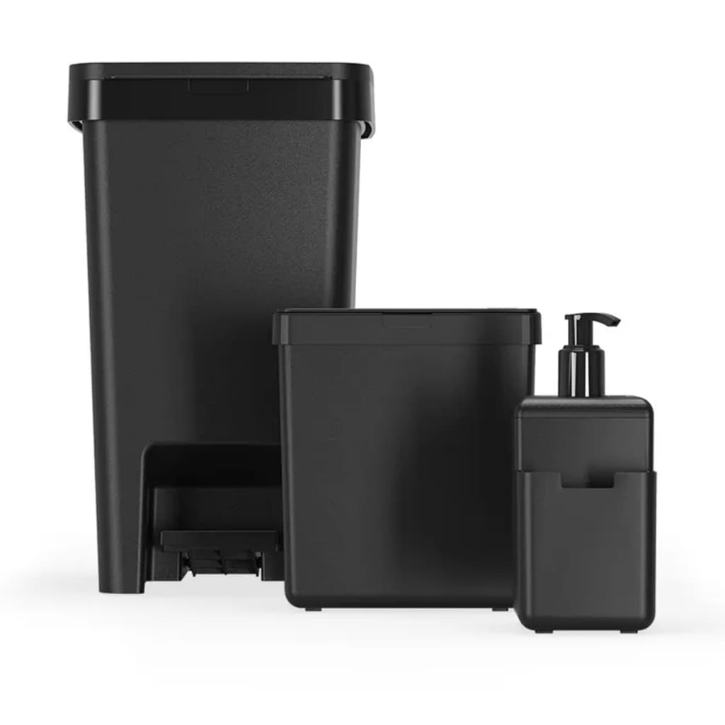 Kit 1 Dispenser de Detergente + 02 Lixeiras Preto Linha Single - Coza