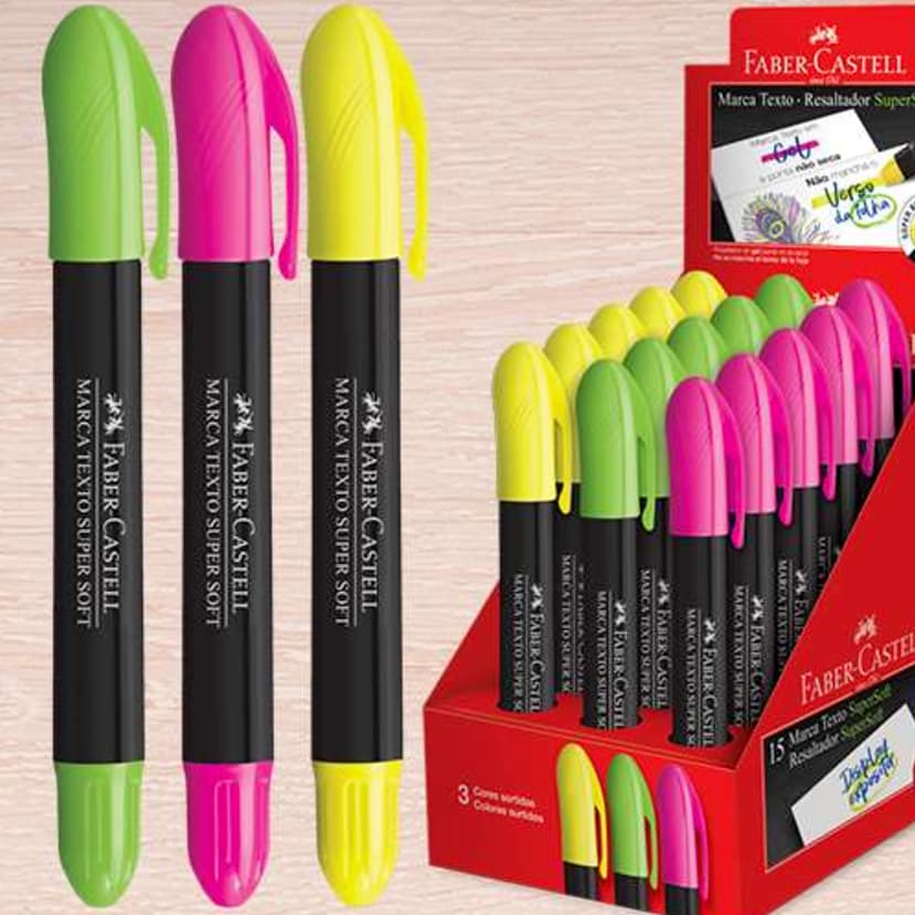 Marca Texto em gel Faber-Castell SuperSoft com regulador (Amarelo, Rosa ou Verde) kit ou unidade