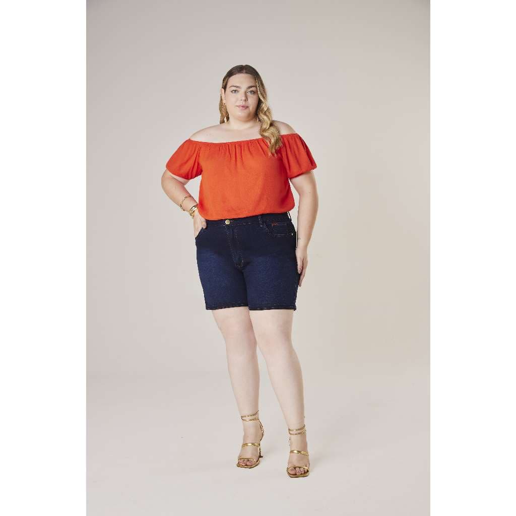 Short Jeans Feminino Plus Size Com Elastano Extra Grande