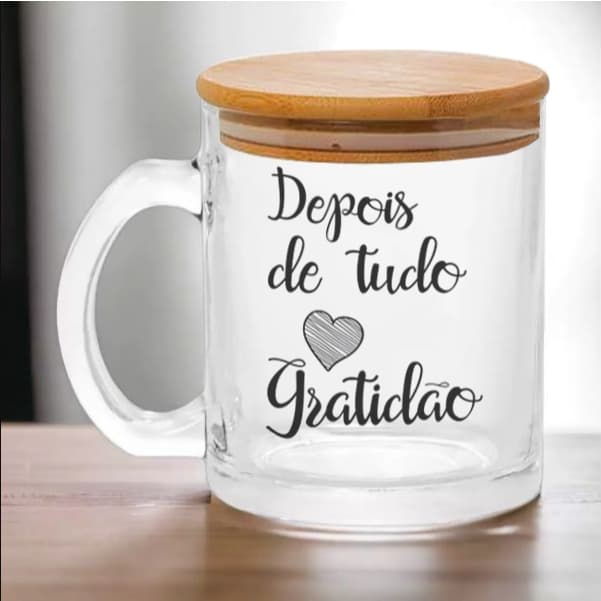 Caneca  de vidro Personalizada com tampa -  Mensagens