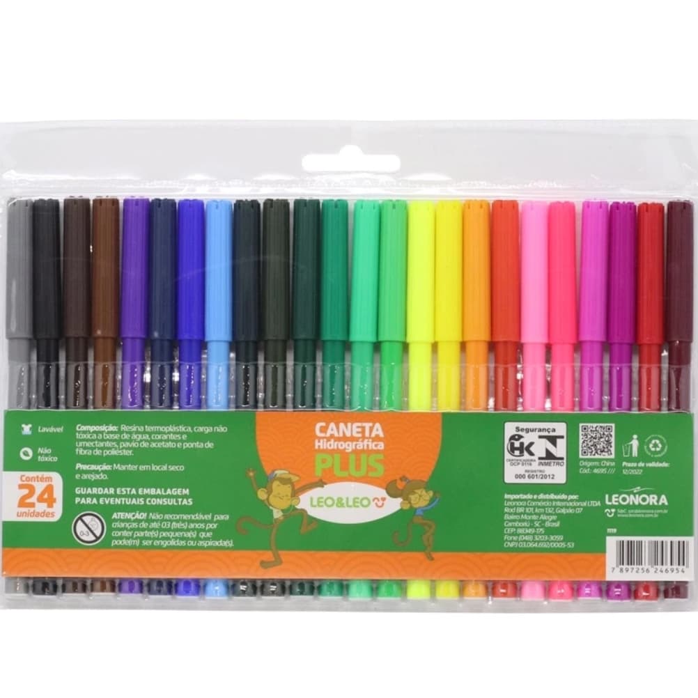 Caneta Canetinha Hidrográfica 24 Cores Lavavel Arte Pintura Material Escolar Hidrocor Estojo Leo&Leo