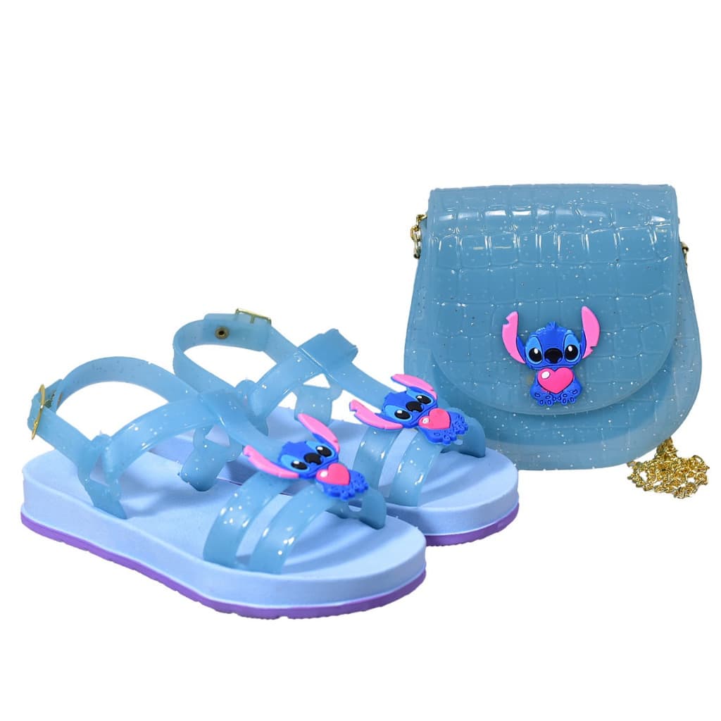 Kit Sandália Com Bolsa Lillo Stich Menina Blogueirinha Super Confortavel E Duravel
