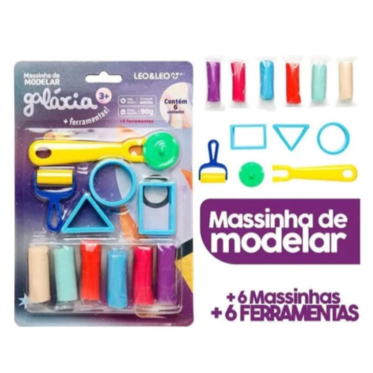 Kit Massa De Modelar Galáxia Blister C/ 6 Cores Mais 5 Moldes Leo&Leo Colorido