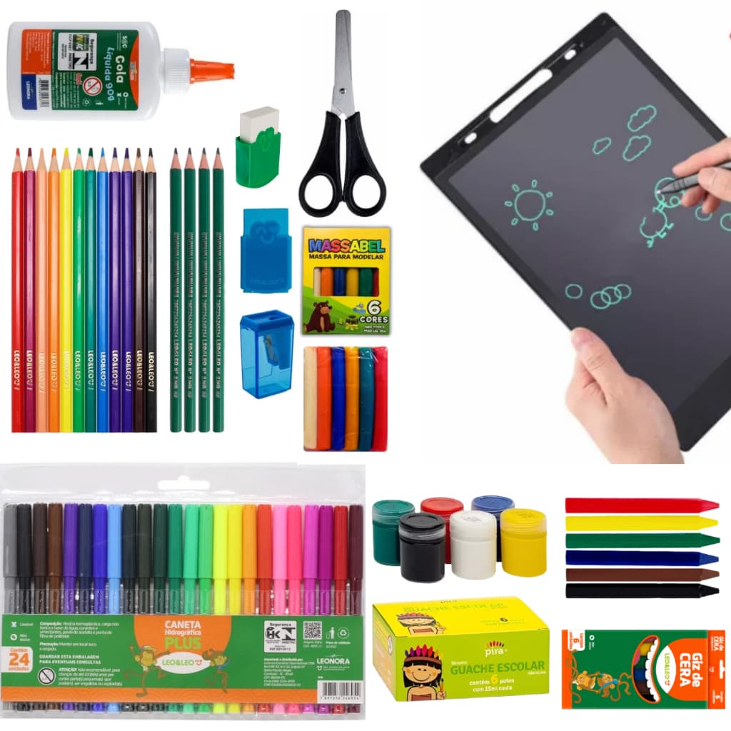 Kit Escolar Criativo Completo Com Lousa Mágica LCD 10"
