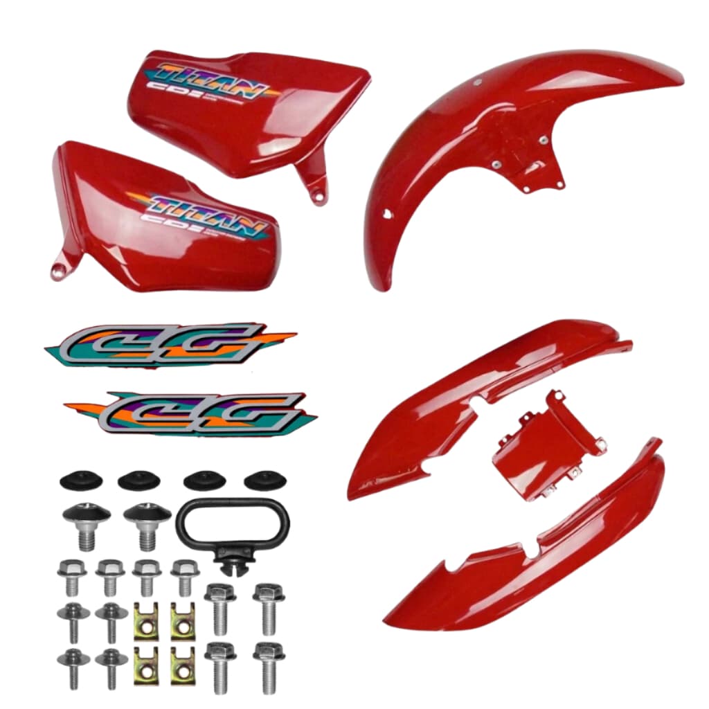 Kit Carenagem Cg Titan 125 Vermelho 95 96 97 98 99 + Adesivos e Parafusos