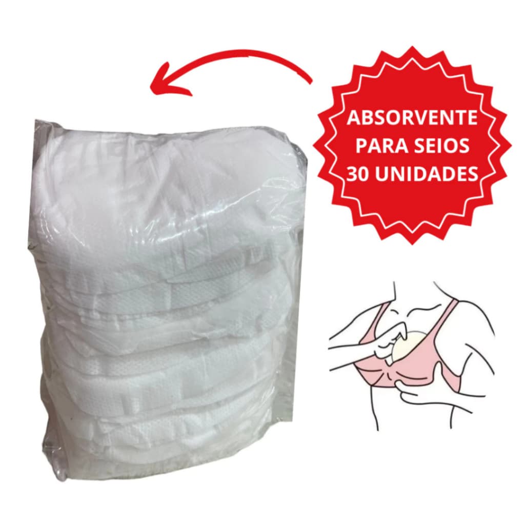 Absorvente Para Seios Descartável Macio e Suave 30 Unidades Proteção Antivazamento Amamentação