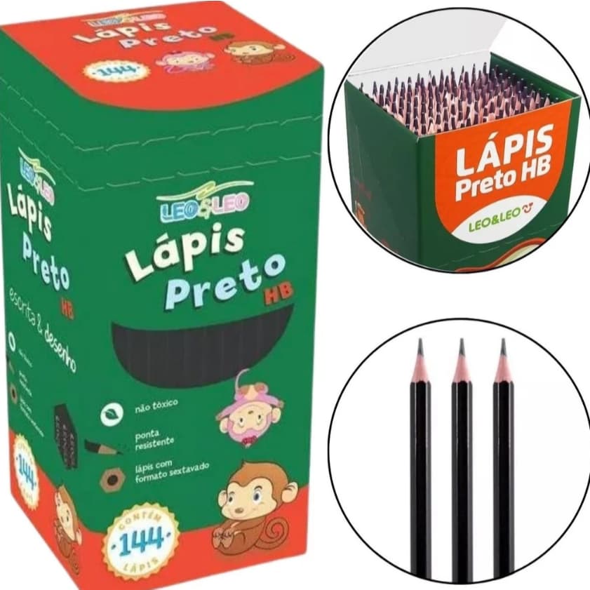 Kit 40 Unidades Lápis Grafite Hb Preto Sextavado Leo&Leo