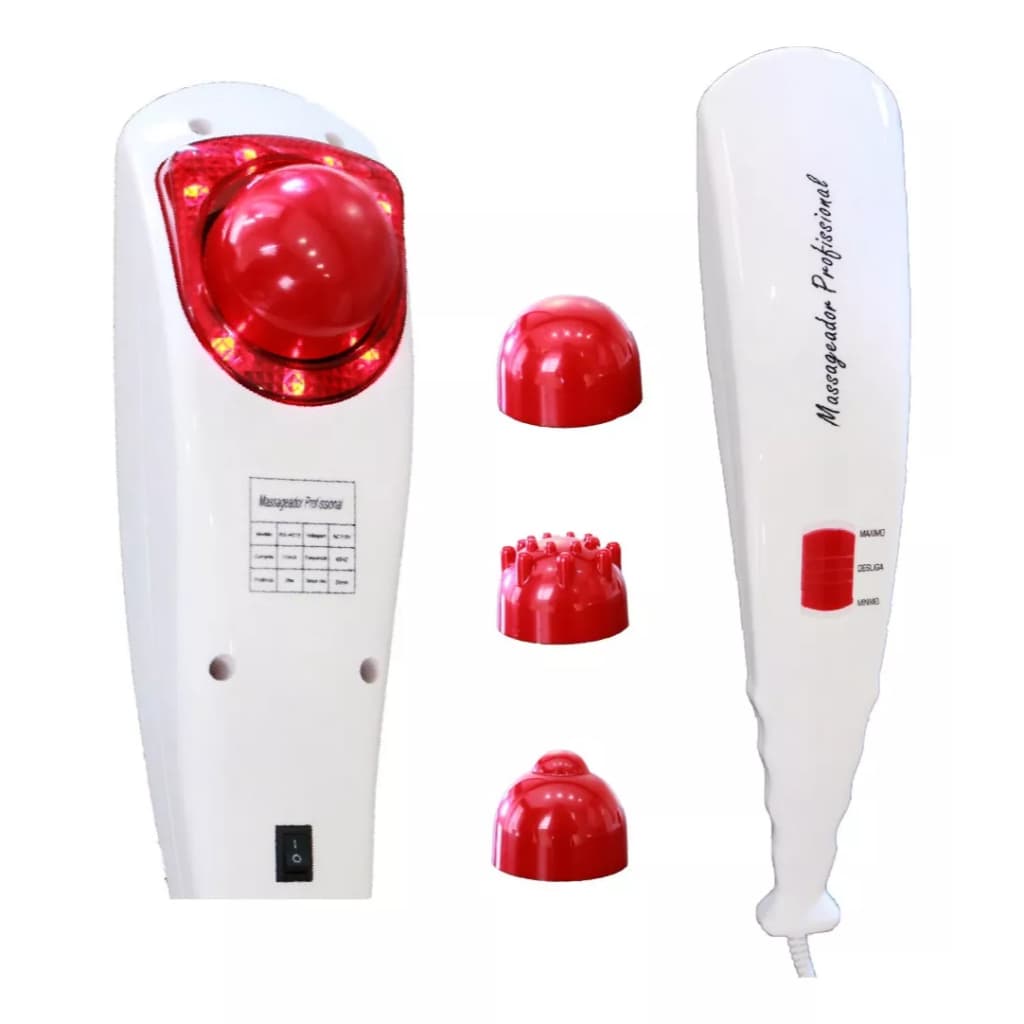 Massageador Elétrico para Corpo com Vibração e Infravermelho com 3 Ponteiras
