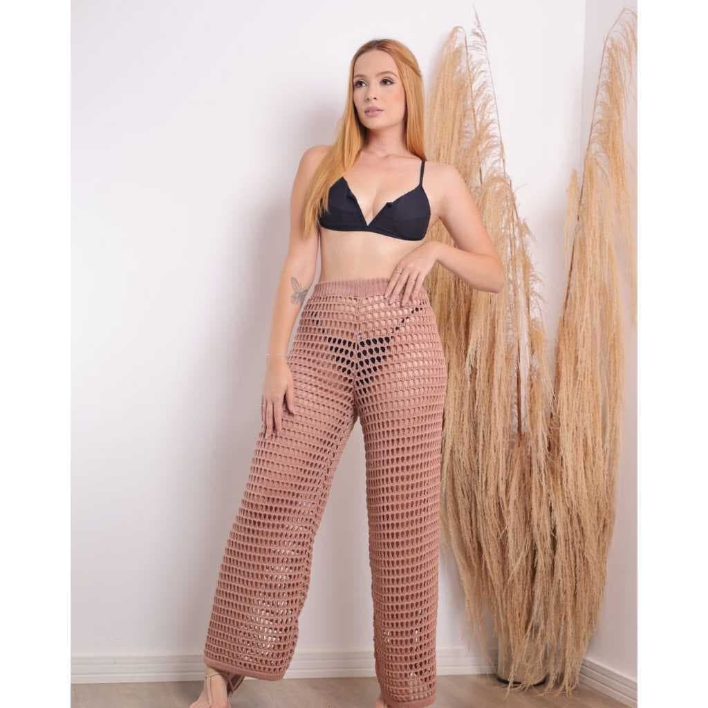 Calça Saida de Praia Tricot Ponto Crochê Tendencia Verão