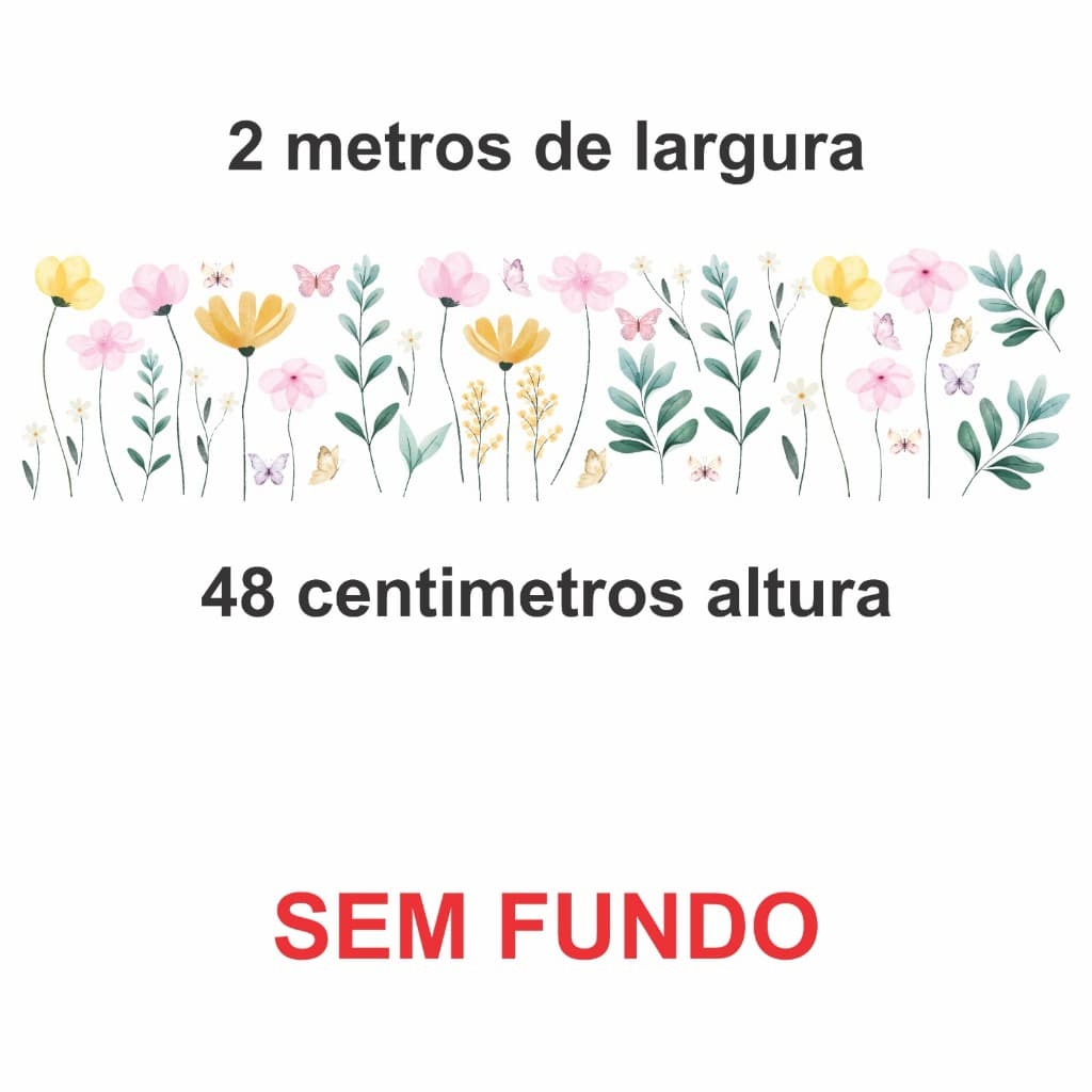 Adesivo de parede recorte infantil s/fundo flores amarelas rosa borboletas galhos verdes - Algidecor