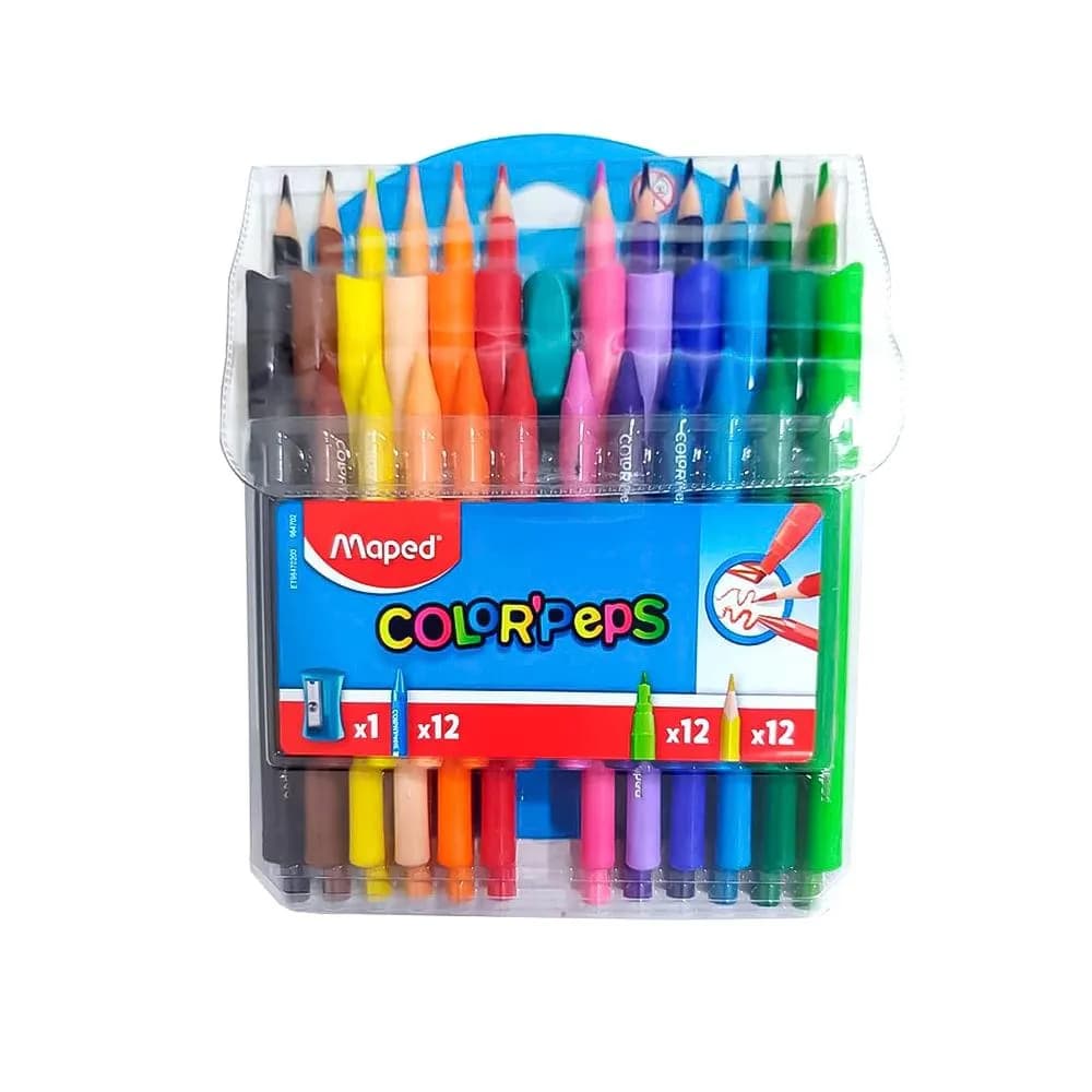 Kit ESCOLAR Color Maped 12 Lápis Cor +12 Hidrocor +12 Giz Cera + 01 APONTADOR