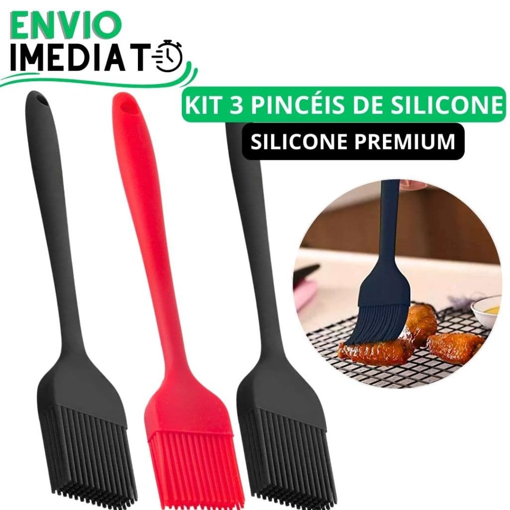 KIT 3 Pincel de Silicone Antiaderente 26cm GRANDE Para Casa Cozinha Restaurante Buffet Bolo Confeitaria Oleo Carne Massa
