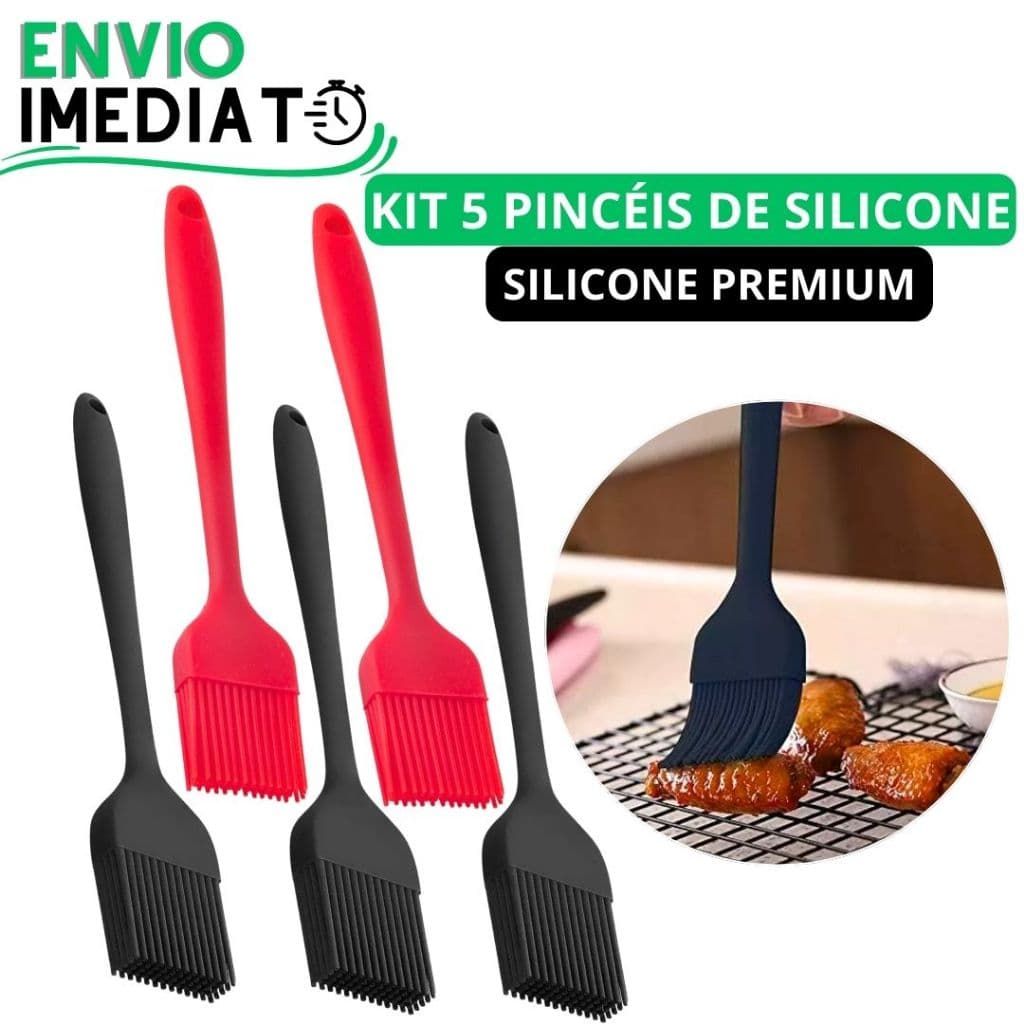 KIT 5 Pincel de Silicone Antiaderente 26cm GRANDE Para Casa Cozinha Restaurante Buffet Bolo Confeitaria Oleo Carne Massa