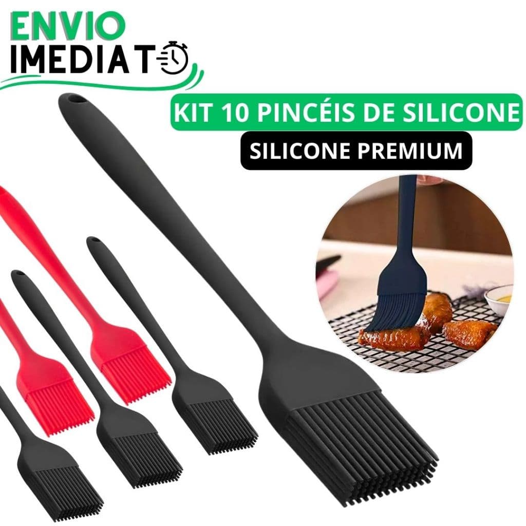 KIT 10 Pincel de Silicone Antiaderente 26cm Para Casa Cozinha Restaurante Buffet Bolo Confeitaria Oleo Carne Massa