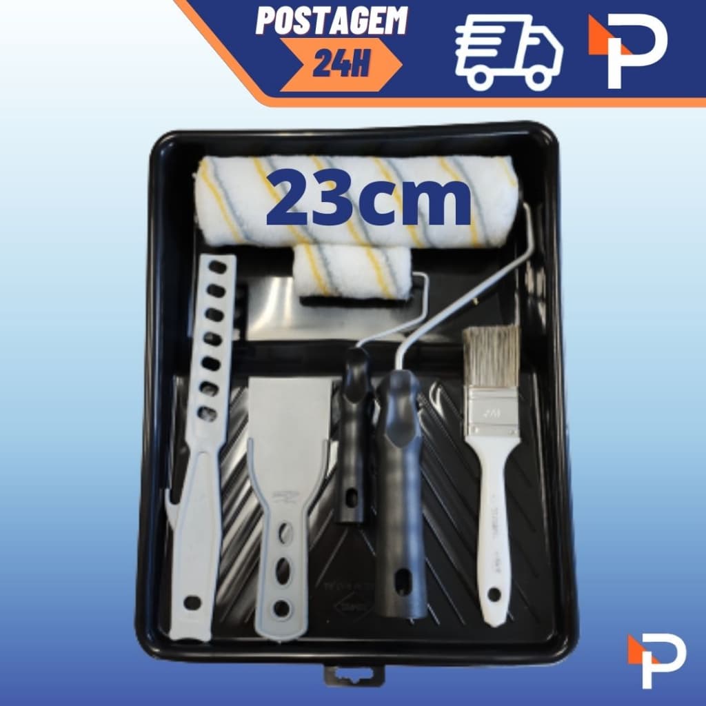 Kit Pintura 3pç / 5pç ou 7 peças Multiuso Econômico Rolo De Pintura Para Parede 23cm + Suporte + Bandeja