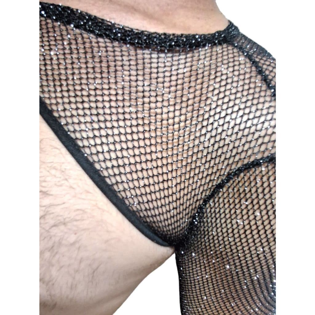 Cropped Bolero em Arrastão com viés/efeito brilhante/manga longa/lgbt/parada orgulho gay/pride/blusa masculina/2025