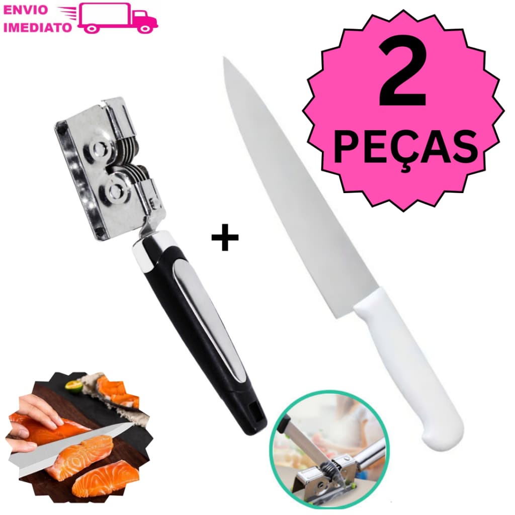 Kit Faca Peixeira Aço Inox e Afiador Amolador de Facas Profissional Amolador de Faca Culinária