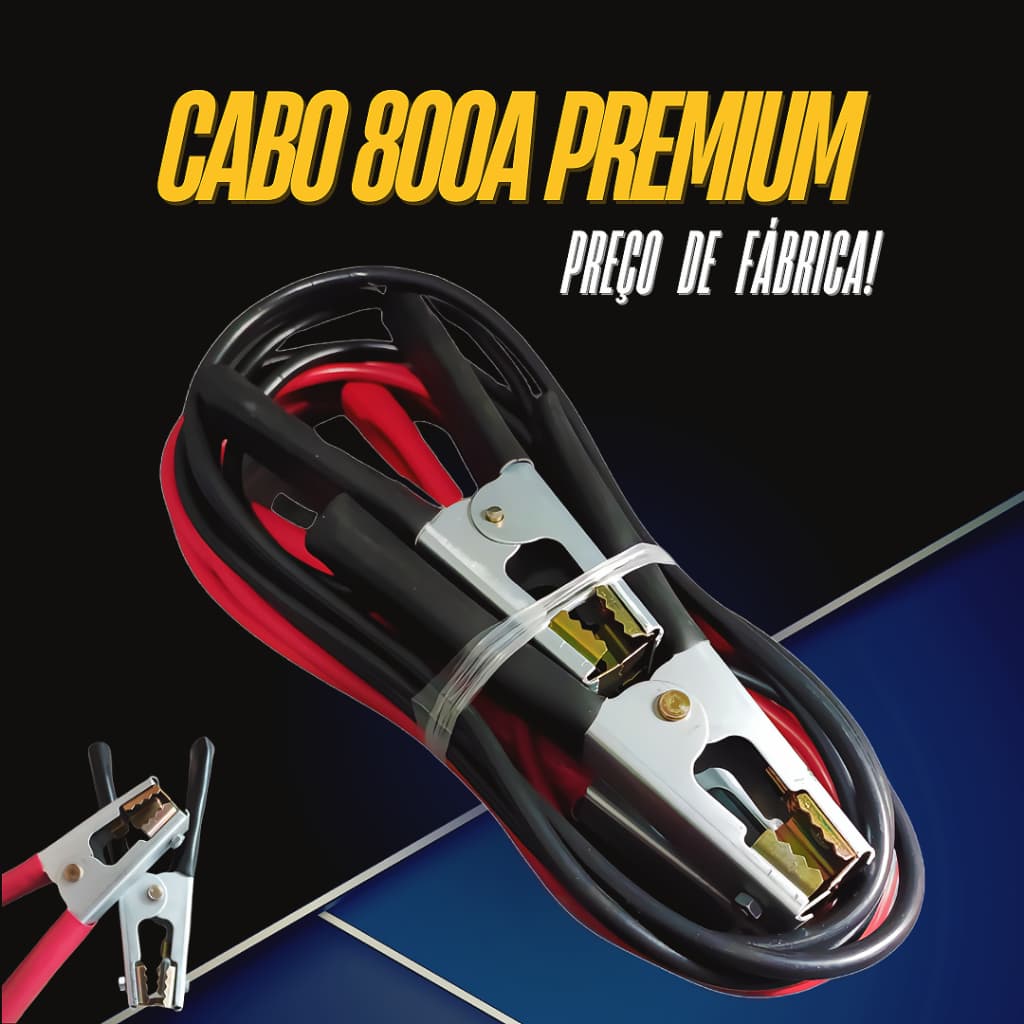 Cabo de Chupeta 800 Amperes Reforçado - 3,5 ou 5 mts - Profissional, Preço de Fábrica, Universal