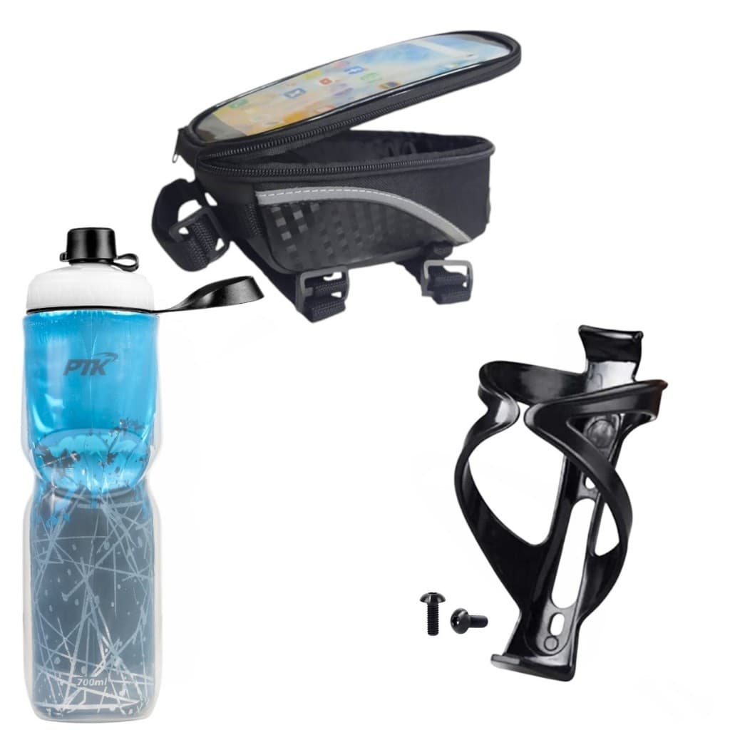 Garrafa Caramanhola Termica Para Bike com Suporte e Bolsa Porta Celular para bicicleta
