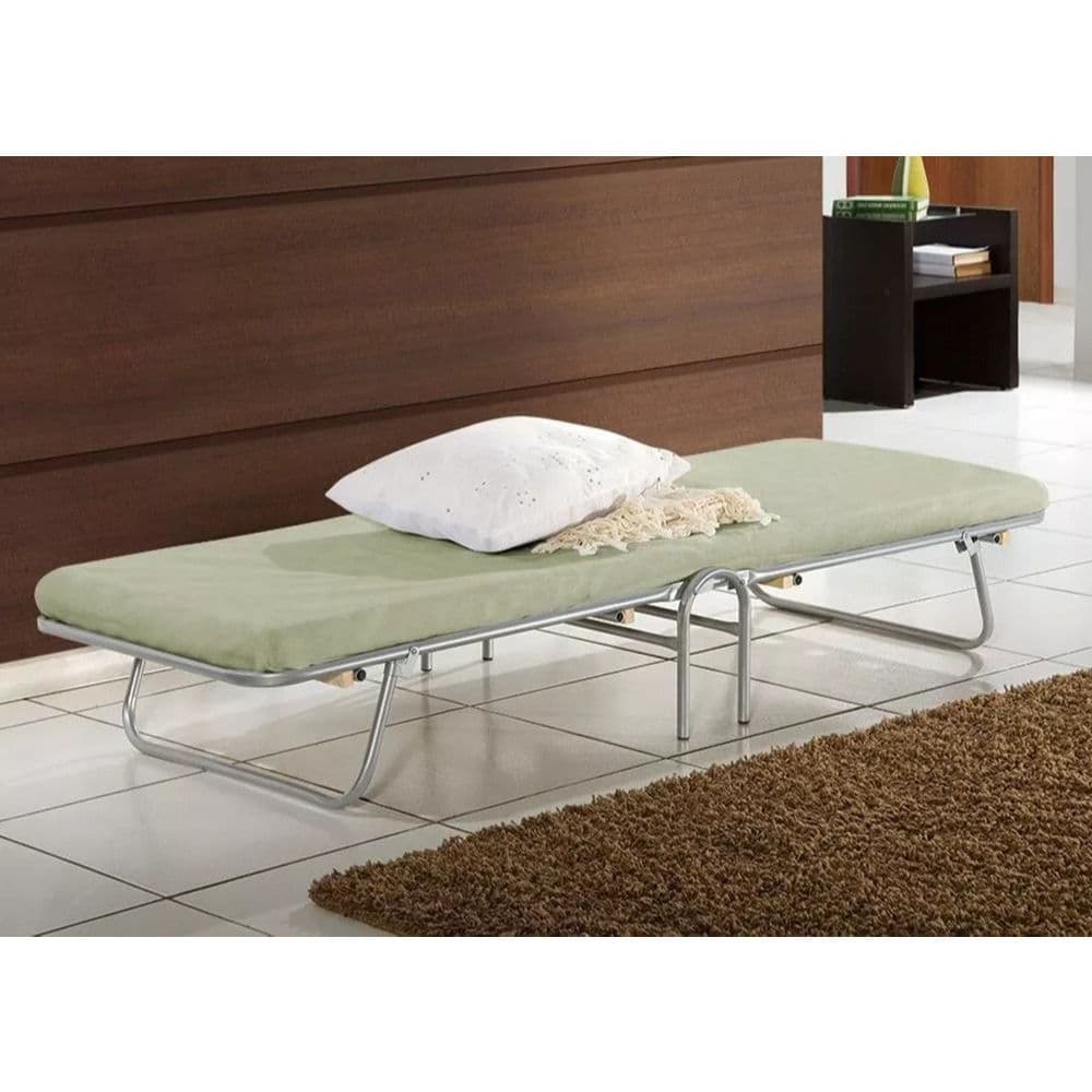 Cama Solteiro Dobrável com Colchão Estrutura Aço para Camping Pesca Lazer Portátil Resistente Compacta