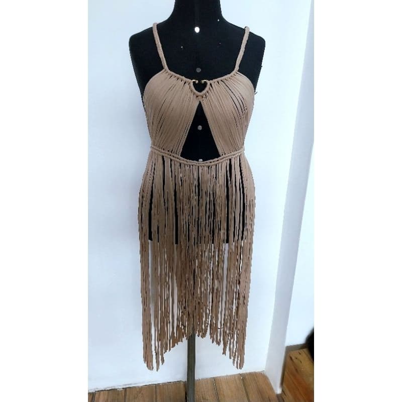 Vestido Macramê, Sobreposiço, Vestido Saida de Praia Moda verão, Vestido Crochê.