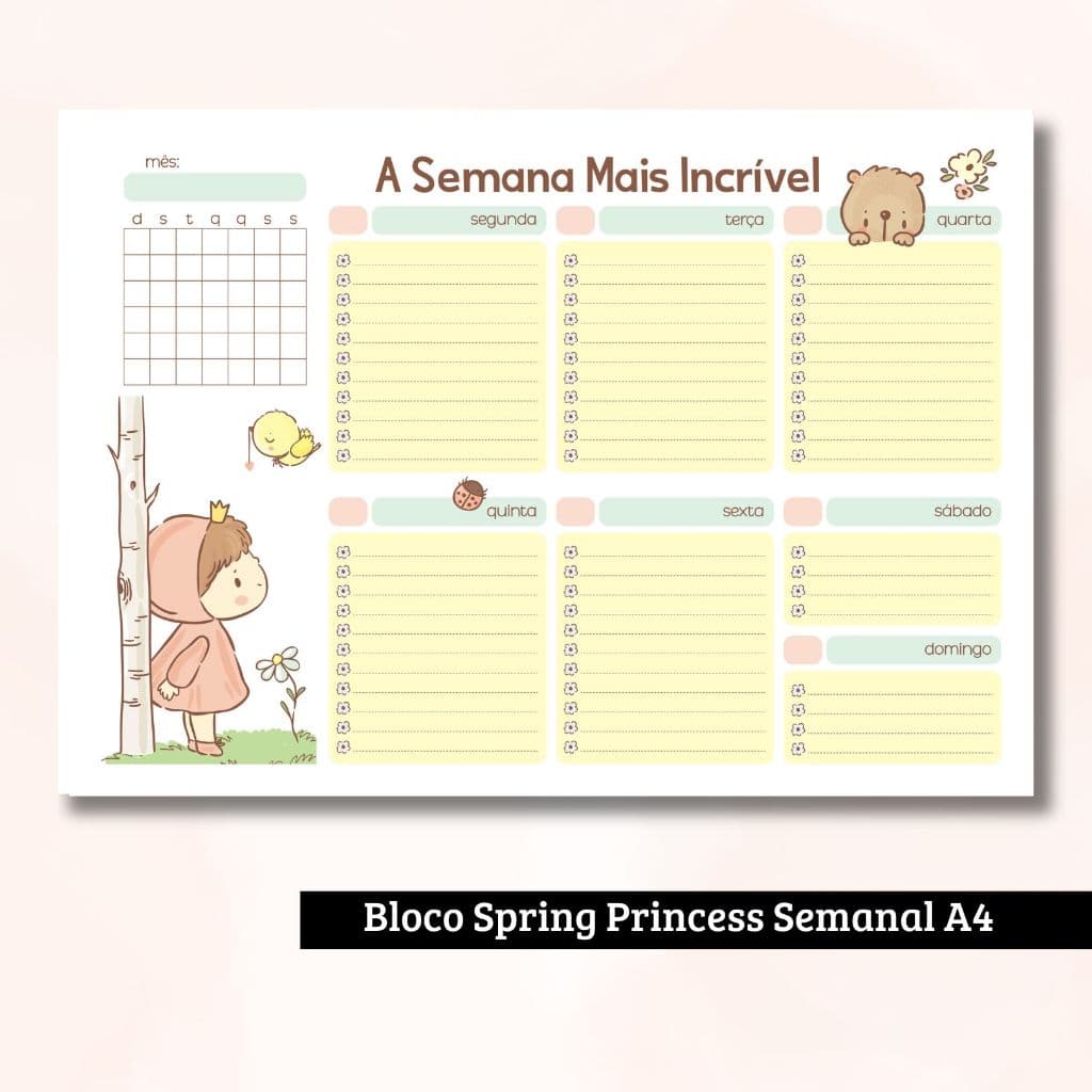 Bloco Spring Princess Semanal / Checklist | Tamanho A4 e destacável !
