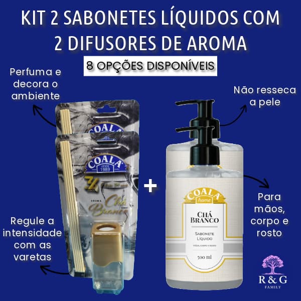 2 SABONETE LÍQUIDO + 2 DIFUSOR DE AROMAS COALA (KIT COM 4)