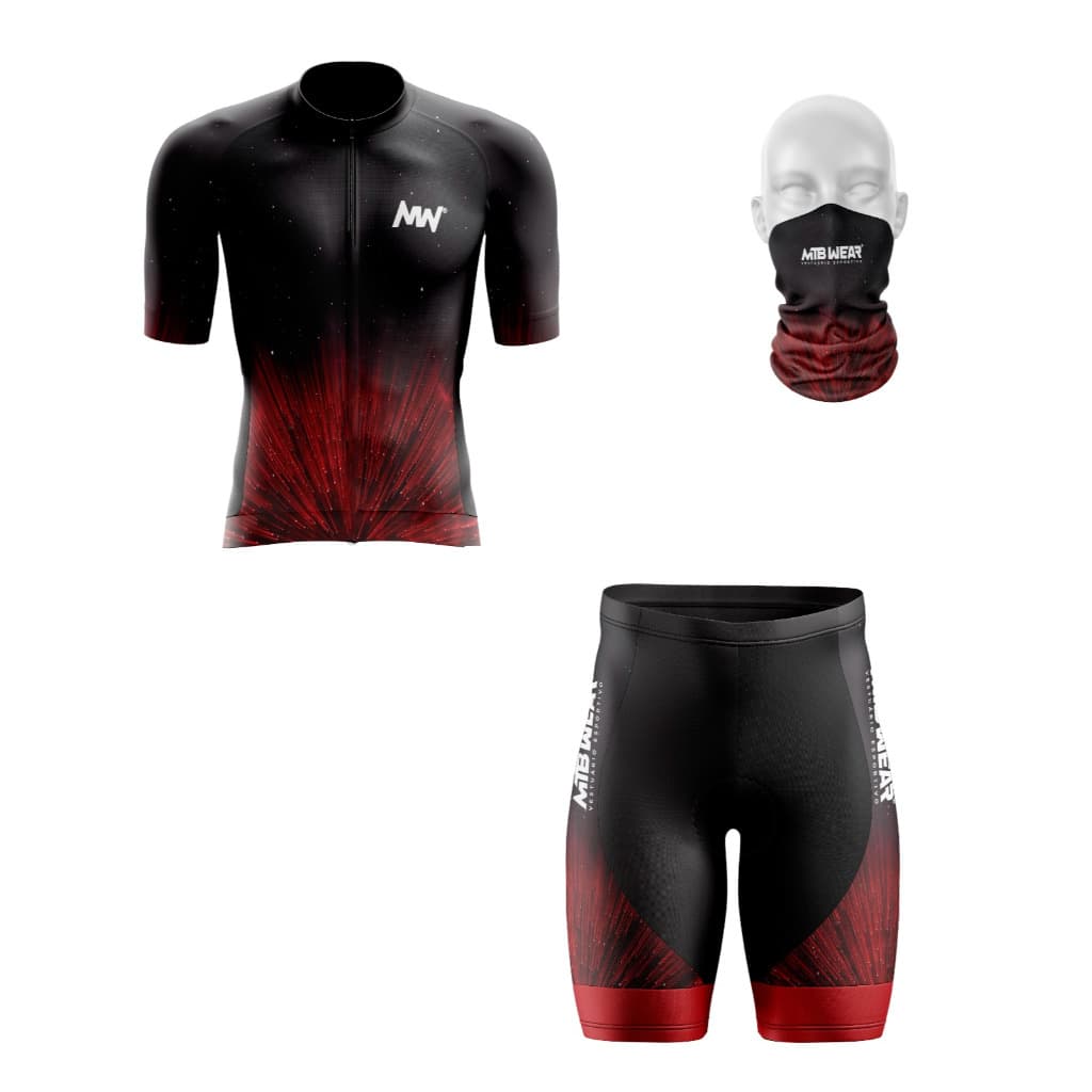 Kit Ciclismo Camisa + Bermuda Forro em Gel + Bandana MTB Galáxia