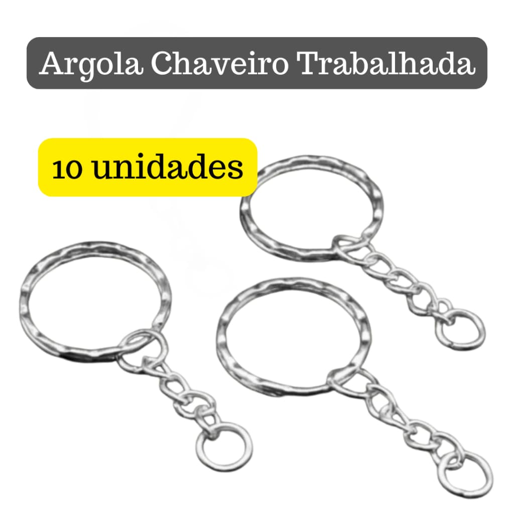 kit 10/20/50 Argola Forte Trabalhada 2,5cm Chaveiro com Corrente prata