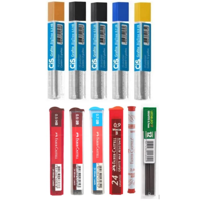 Grafites para Lapiseiras 0.5 - 0.7 - 0.9 - 2.0 Faber Castell - Leo e Leo - Cis
