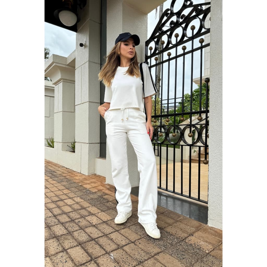Conjunto Feminino Luxo Tendência Blusa Calça Detalhe Lateral