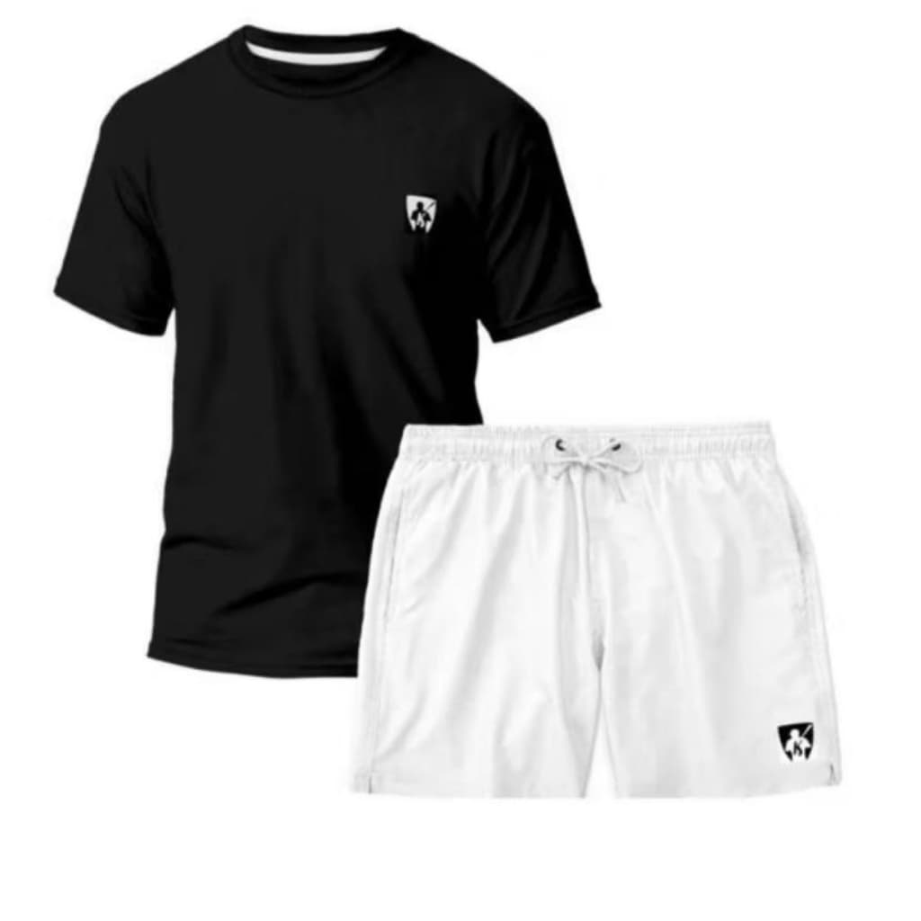 Kit Camiseta Masculina 100% Algodao + Bermuda Tactel Masculino