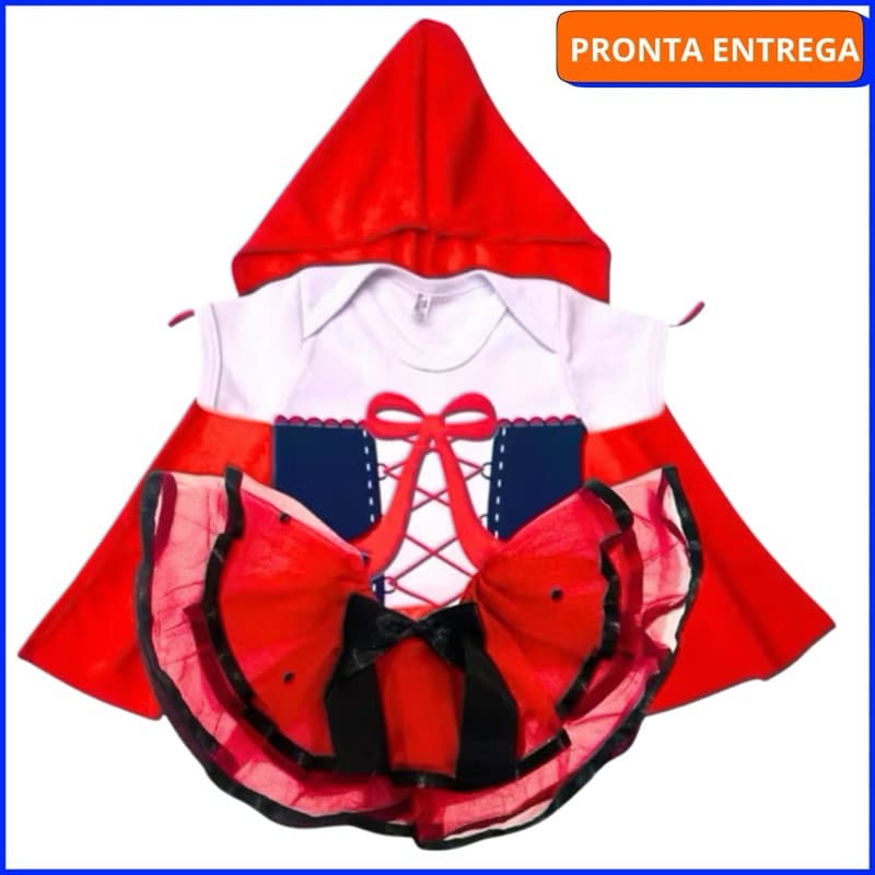 Body Bebê Chapeuzinho vermelhoTemático Mêsversário Menina Laço + Tule Premium