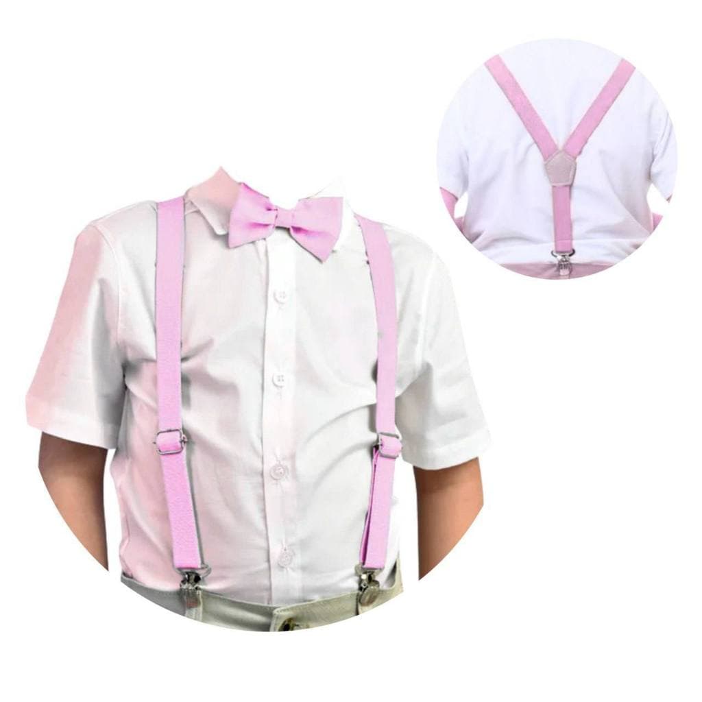 Kit Suspensório Gravata Borboleta Borboleta Adulto Rosa - Noivo Padrinho - Casamento