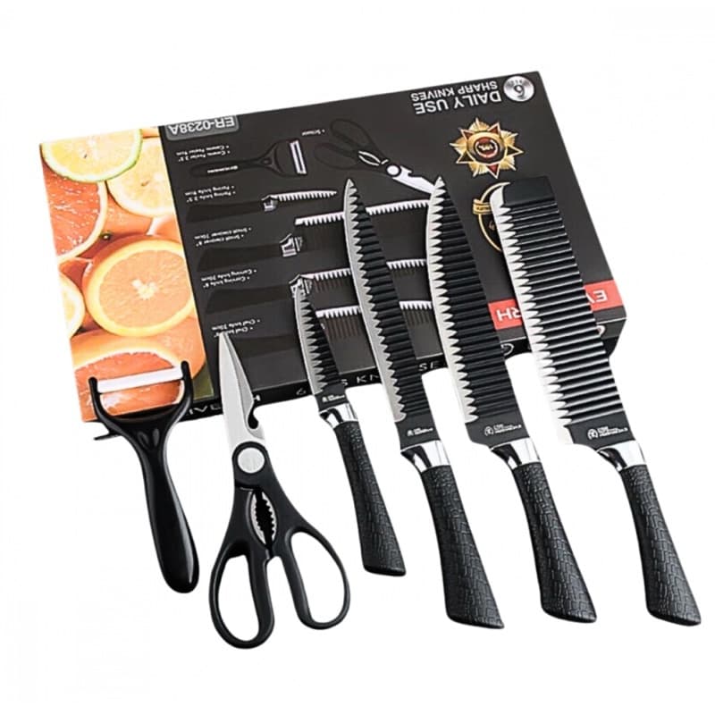Conjunto Jogo de Facas Inox com Descascador E Tesoura 6