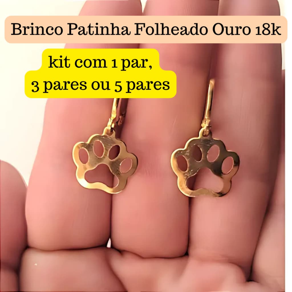 Brinco Patinha de Cachorro Folheado Ouro 18k 10 milésimos + verniz - Antialérgico