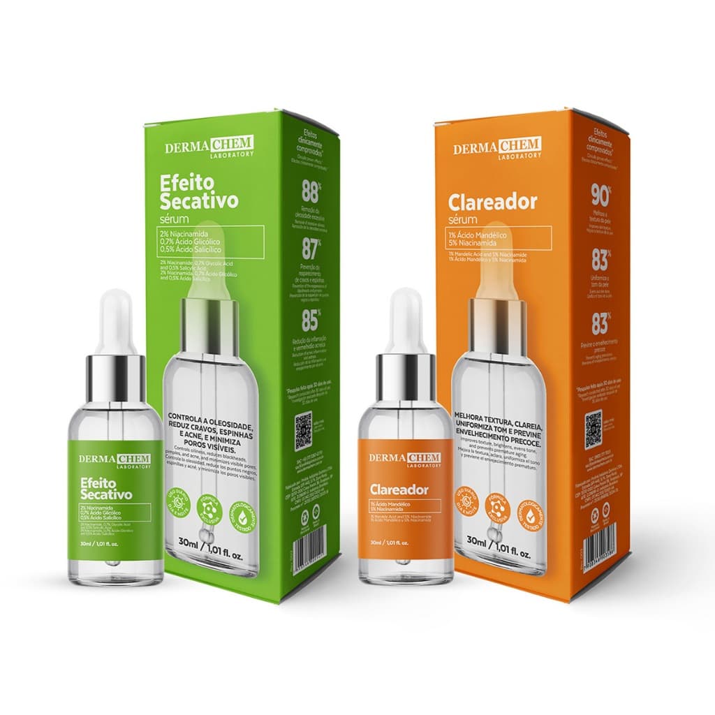Dermachem Kit 2un - 1un Sérum Secativo + 1un Sérum Sérum Facial Clareador 30ml - Skincare Diário