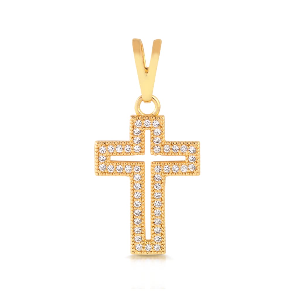 Pingente Cruz Cravejada Banhada a Ouro 18k Alta Resistência