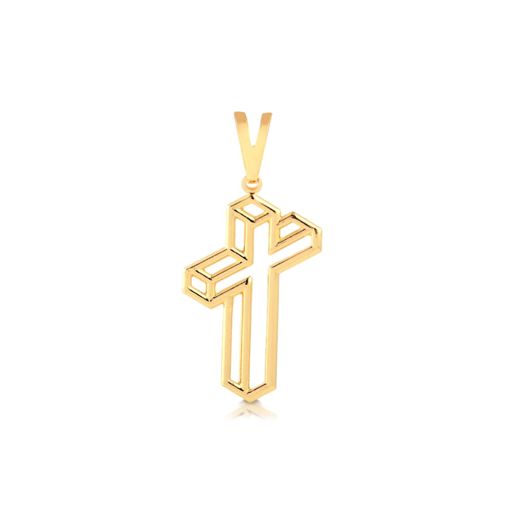 Pingente Perspectiva 3d Banhado A Ouro 18k Charme E Luxo