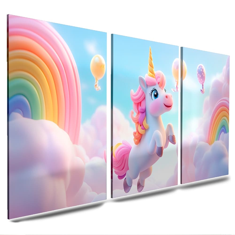 quadros para quartos de meninas unicornio desenhos coloridos decoração 3 peças (UNICORNIO)