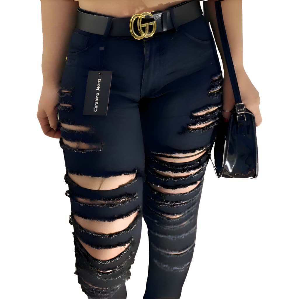Calça Jeans preta temos Plus Size  Cintura Alta Lycra Temos  Desfiada destroyed
