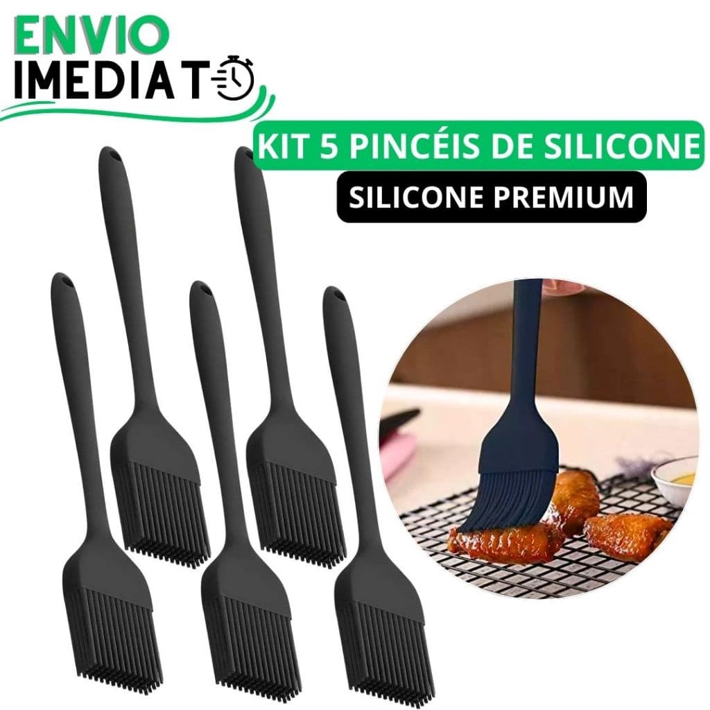 KIT 5 Pincel de Silicone Antiaderente 26cm Para Casa Cozinha Restaurante Buffet Bolo Confeitaria Oleo Carne Massa