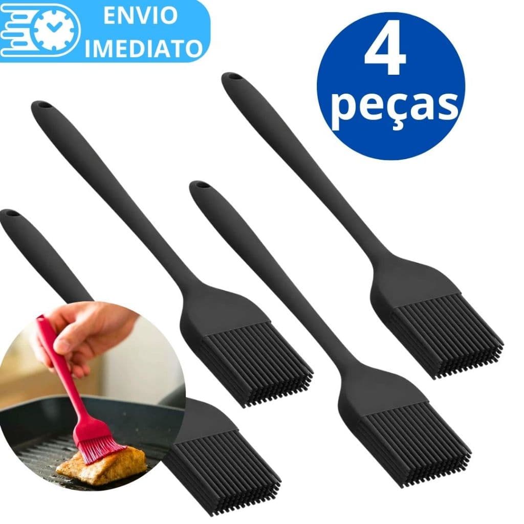 KIT 4 Pincel de Silicone Antiaderente 25cm Para Casa Cozinha Doceria Restaurante Confeitaria Oleo Carne Massa Bolo