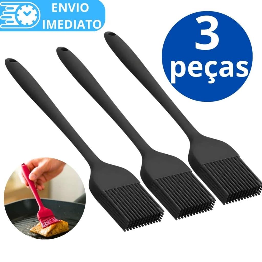 KIT 3 Pincel de Silicone Antiaderente GRANDE Para Casa Cozinha Doceria Restaurante Confeitaria Oleo Carne Massa Bolo