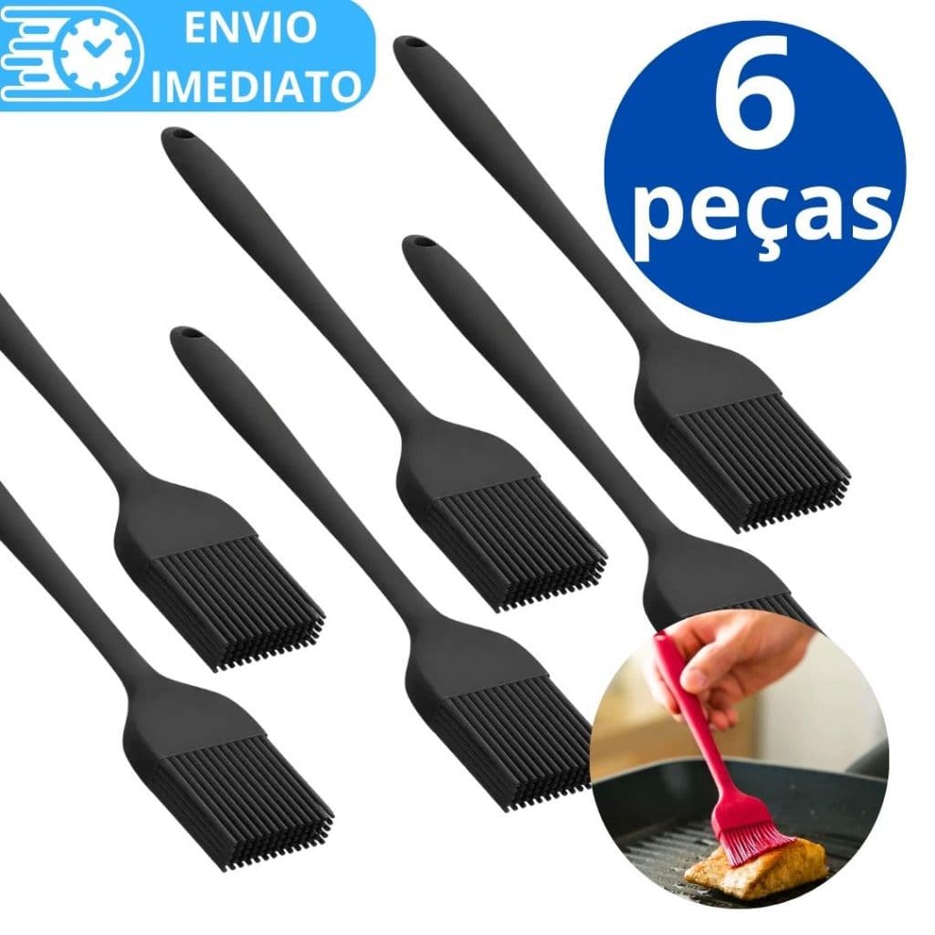 KIT 6 Pincel de Silicone Antiaderente GRANDE Para Casa Cozinha Doceria Restaurante Confeitaria Oleo Carne Massa Bolo