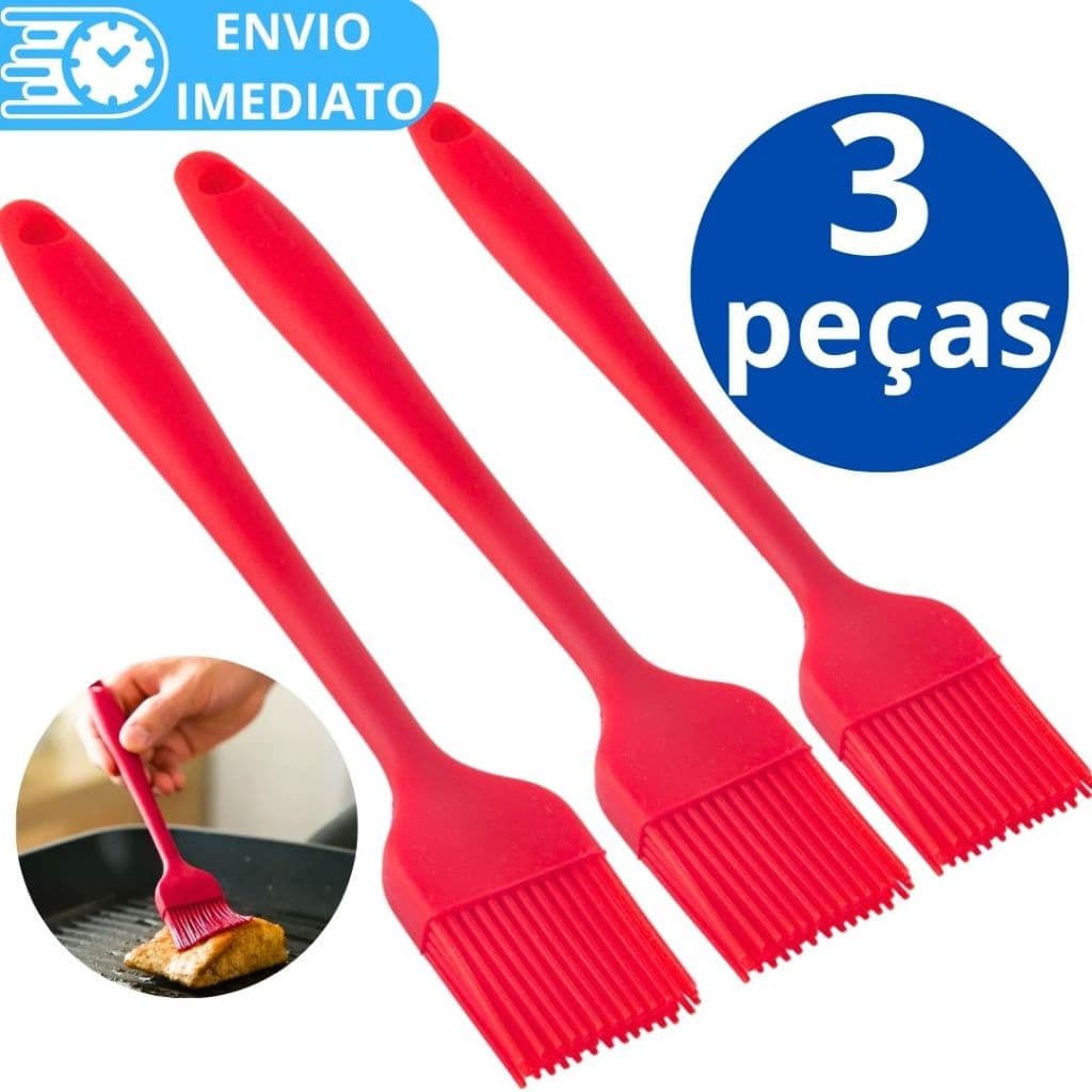 KIT 3 Pincel de Silicone Antiaderente 25cm Para Casa Cozinha Doceria Restaurante Confeitaria Oleo Carne Massa Bolo