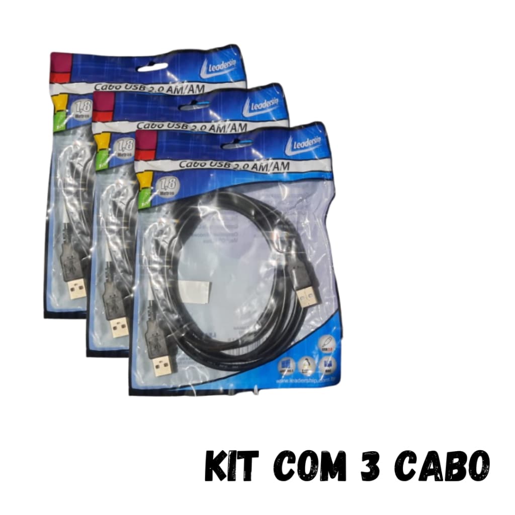 Kit Com 3 Cabo Usb 2.0 AM X AM (Macho X Macho) 1,8 metros