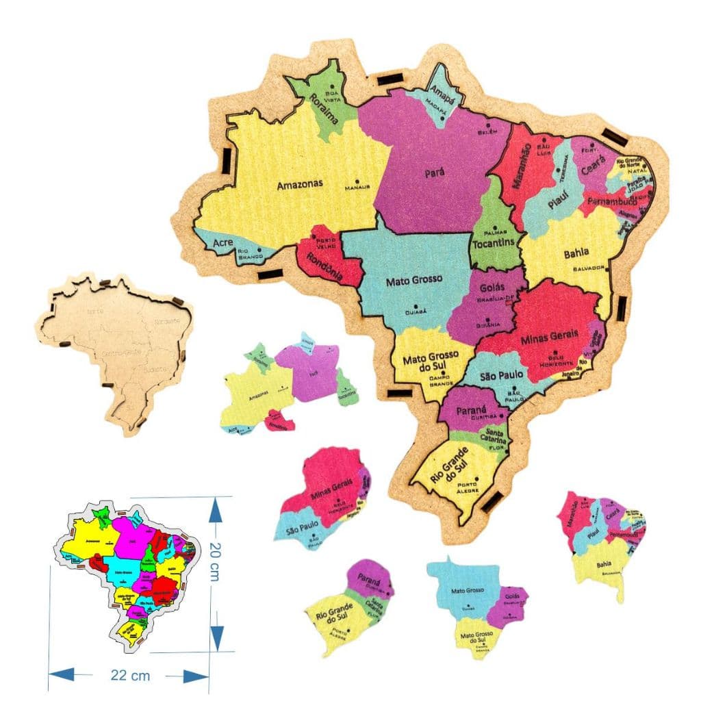 Mini Mapa Brasil Brinquedo Educativo Montessori Pedagógico Regiões quebra cabeça